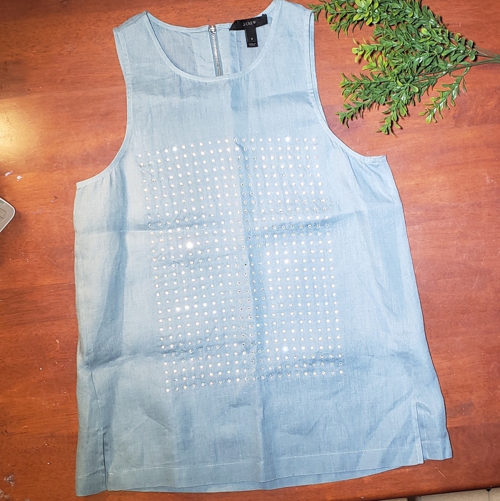 NWOT J.Crew Embellished Linen Tank Top Style C4103